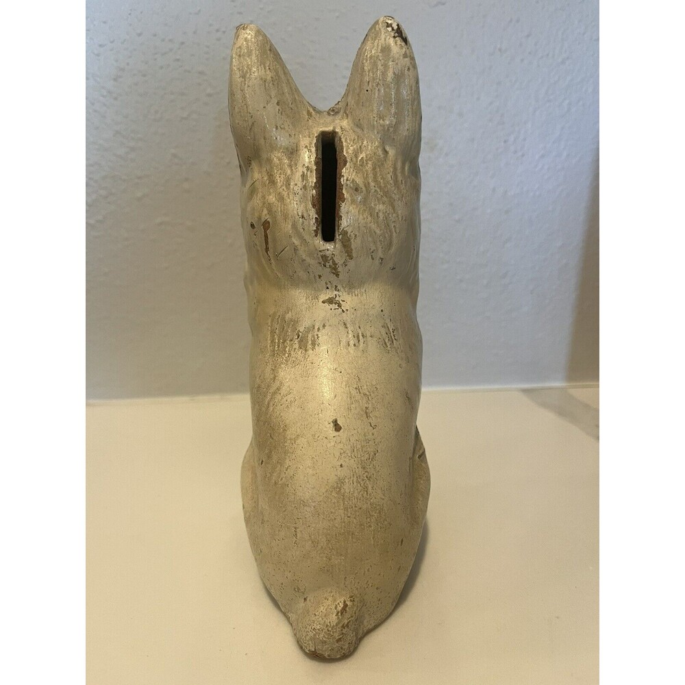 Vintage Wood Composite Scottie Scottish Terrier Dog Bank Cream And Black - Picture 3 of 6